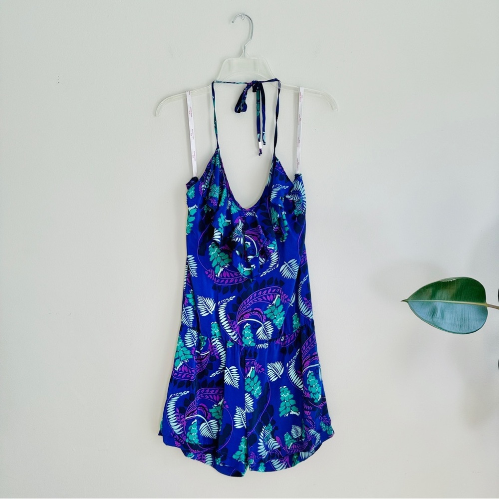 Karina Grimaldi silk floral ruffle halter romper